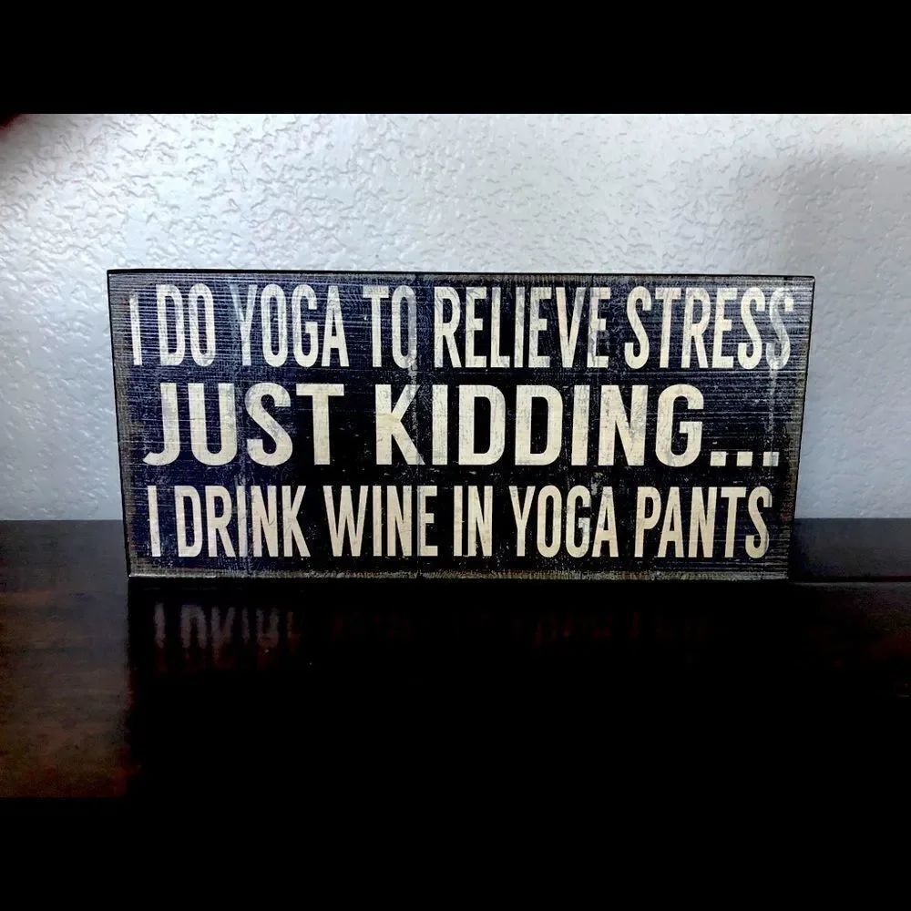 Funny Yoga Wine Drinking Farmhouse Wooden Decor Sign